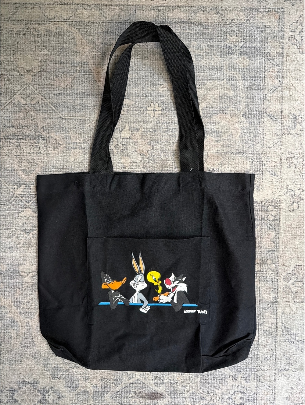 Looney Tunes Black Canvas Tote Bag with Daffy Duck, Bugs Bunny, Tweety, and Sylv